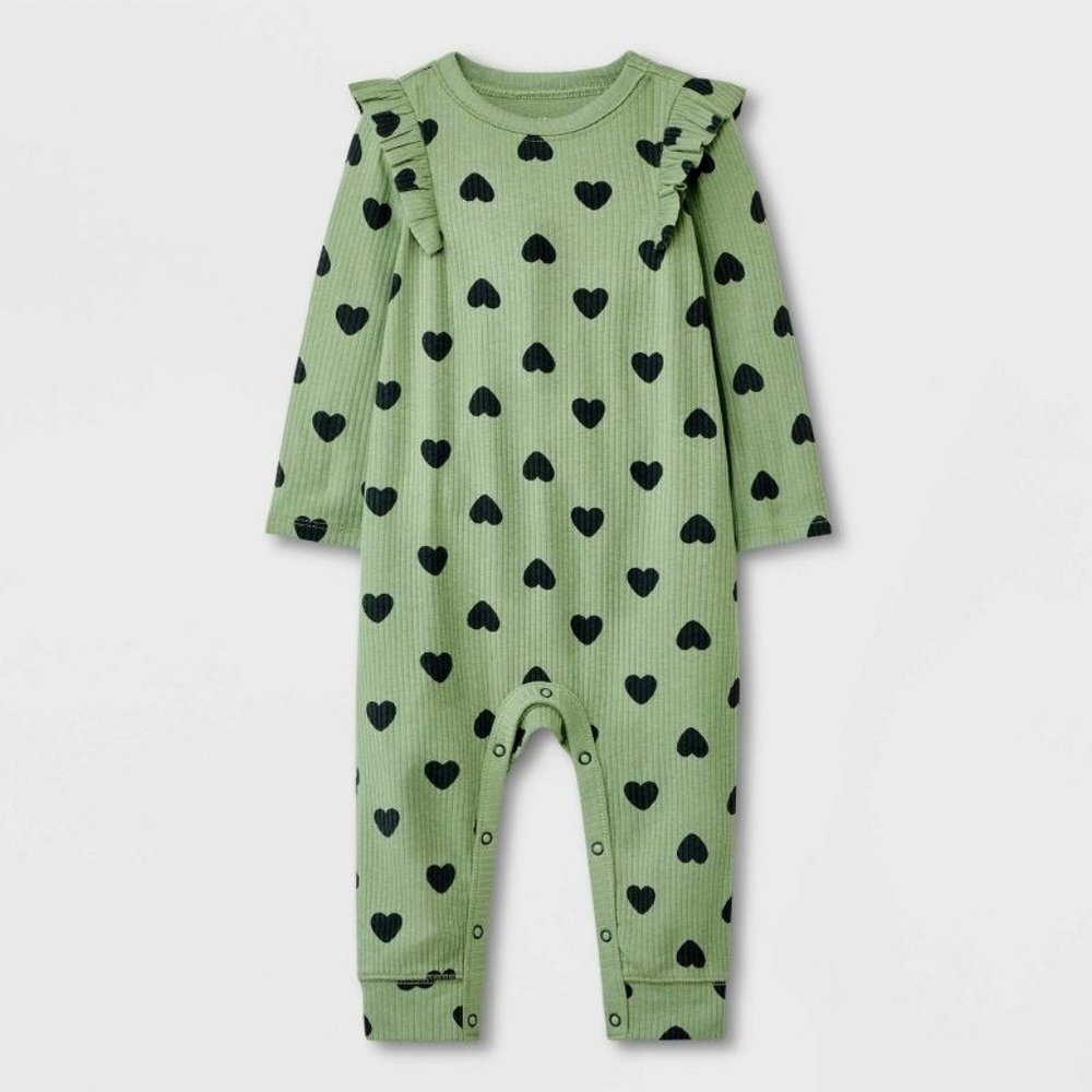 Cat & Jack™ Green/Black Ribbed One-Piece Romper Size 6-9 mos.